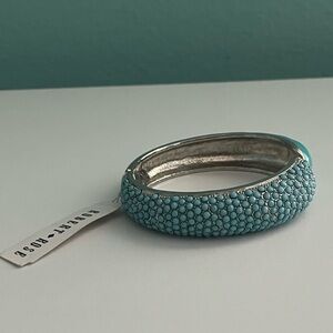 Robert Rose Faux Turquoise Pave Stone and Enamel Hinged Cuff Bracelet.